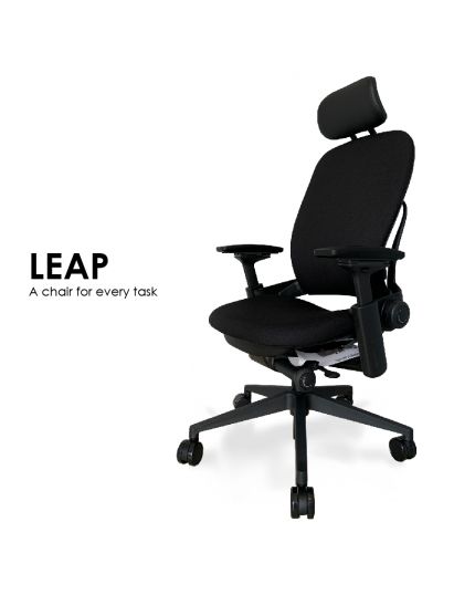 Steelcase Leap Ergonomic &amp; Adjustable Office Chair | Fabric | Headrest
