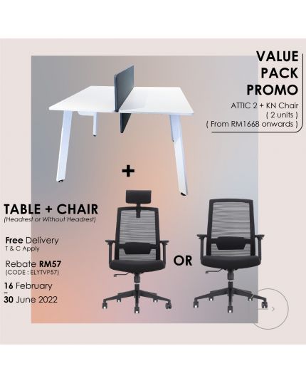 VALUE PACK ( Attic 2 Office Table | 1200mm x 600mm | White + KN Chair )