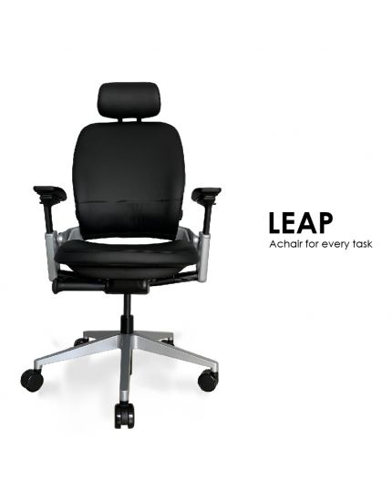 Steelcase Leap Ergonomic & Adjustable Office Chair  | Leather | Headrest