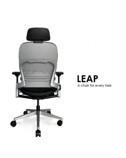 Steelcase Leap Ergonomic & Adjustable Office Chair  | Leather | Headrest