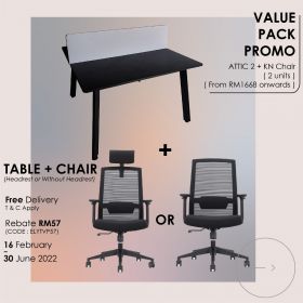 VALUE PACK ( Attic 2 Office Table | 1200mm x 600mm | Black + KN Chair )