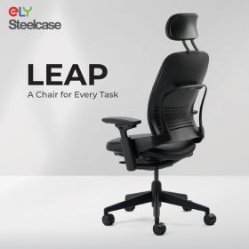 Steelcase Leap Ergonomic & Adjustable Office Chair | Fabric | Headrest