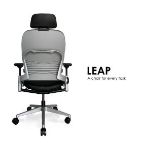 Steelcase Leap Ergonomic & Adjustable Office Chair  | Leather | Headrest